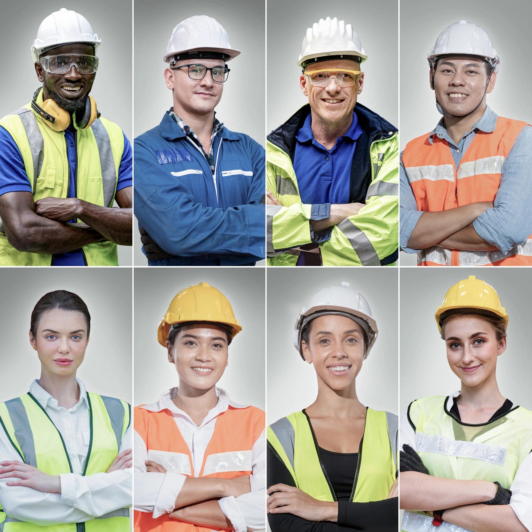 Team of technicians in work uniforms